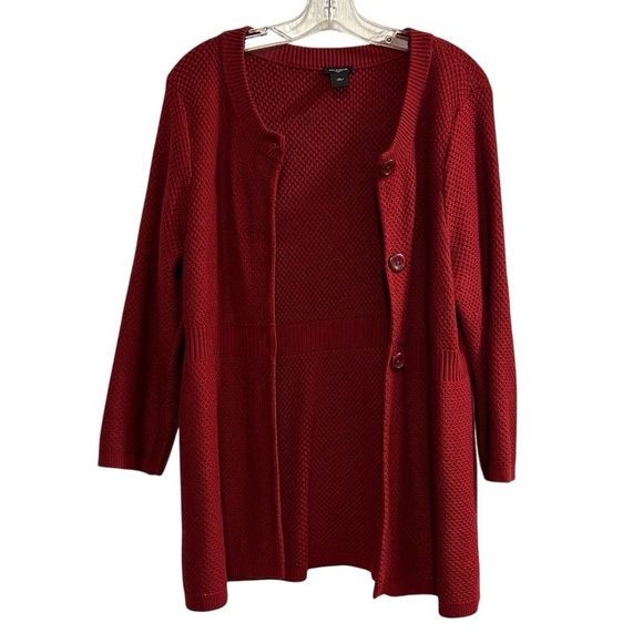 Ann Taylor Women's XL Red Long Sleeve Cardigan Sweater Longline Duster Layering - Picture 2 of 11